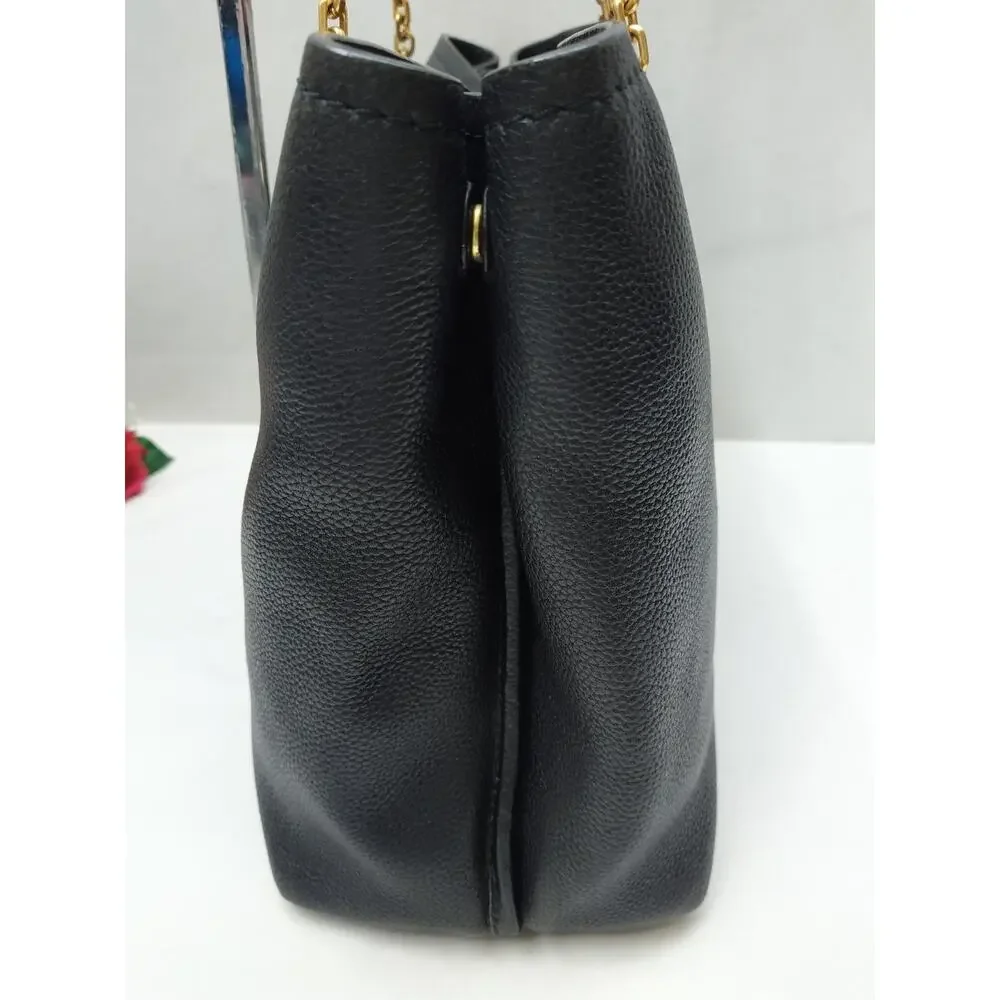 Tory Burch Black Pebbled Leather Chain Double Handles Tote Bag